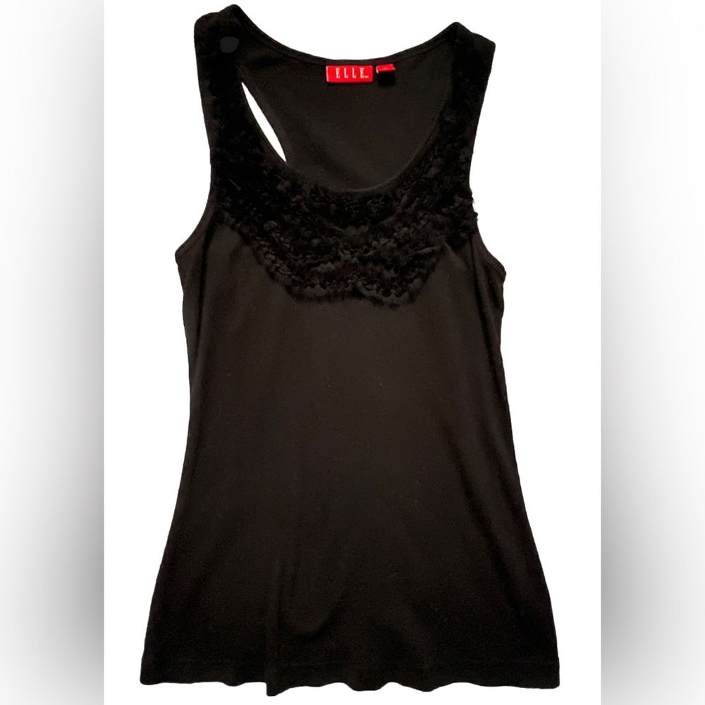 Elle Black Ruffle Front Ribbed Tank Top EUC M - Picture 2 of 9